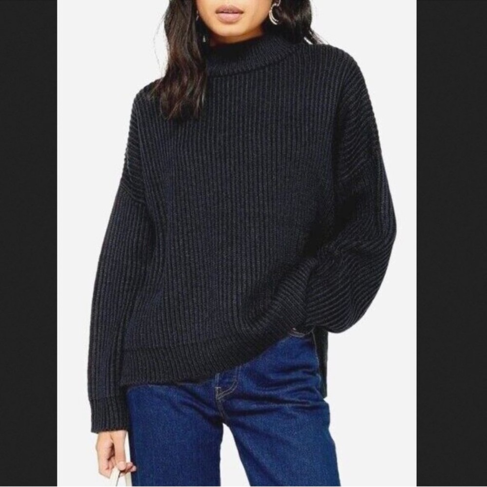 Topshop Women's Black Ribbed Oversized Sweater size S